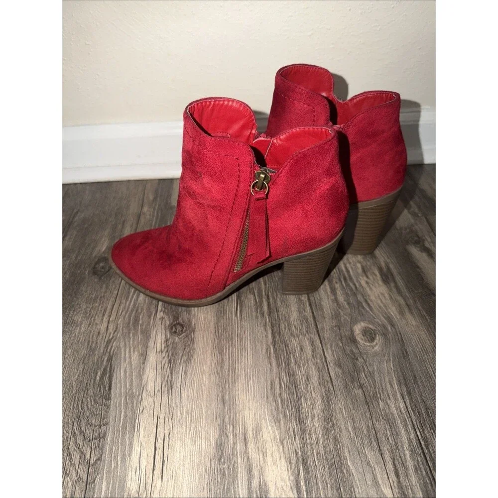 TRENDSUP Women's Fashion Side Zipper Booties Red 6.5 Suede - Picture 6 of 10